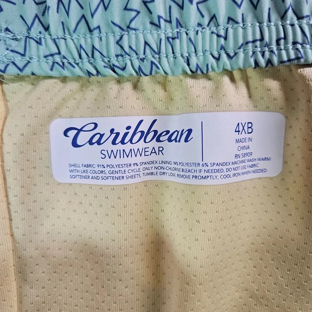NWT Caribbean Swim Shorts Trunks Men's 4XB Big‎ Lined Tropical Pineapple Palm
